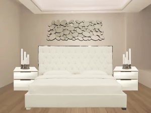 KING / QUEEN BED WHITE ECO LEATHER - Queen