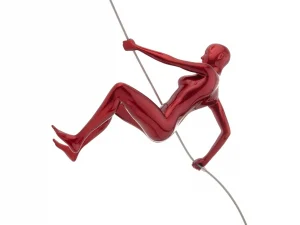GLOSSY RED WALL SCULPTURE CLIMBING 8" WOMAN