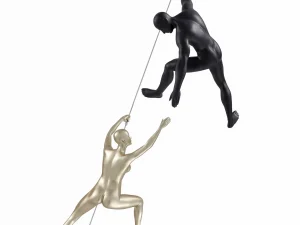 CLIMBING COUPLE SET OF TWO WALL SCULPTURES, MATTE BLACK & GOLD