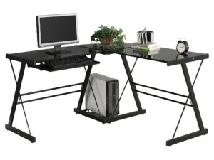 #003 Keizer L-Shaped Glass Top Computer Desk