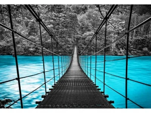 Blue Water Bridge Glass Wall Art