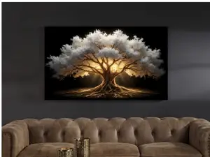 White/Gold Tree Of Life Glass Wall Art 60"x36"